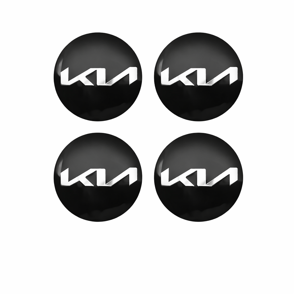 KIA Wheel Center Caps – Black with White Logo (4PC)