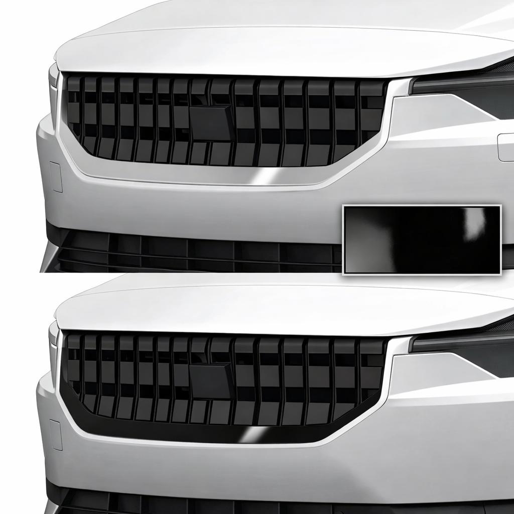 Polestar 2 glossyblack chromedelete kit – PreCut front grille & rear reflector surrounds (3-piece set)