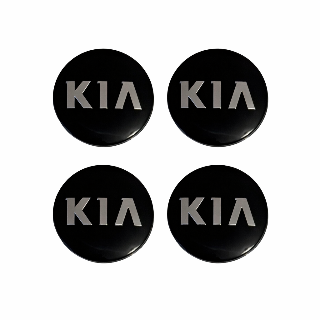 KIA Wheel Center Caps – Black with White Logo (4PC