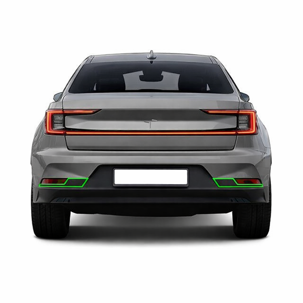 Polestar 2 glossyblack chromedelete kit – PreCut front grille & rear reflector surrounds (3-piece set)