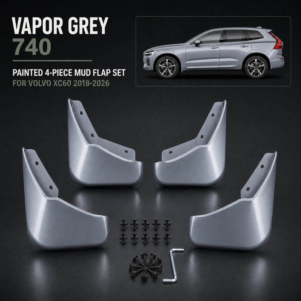 Painted Mudflaps 4-Piece Set for Volvo XC60 2018–2026
