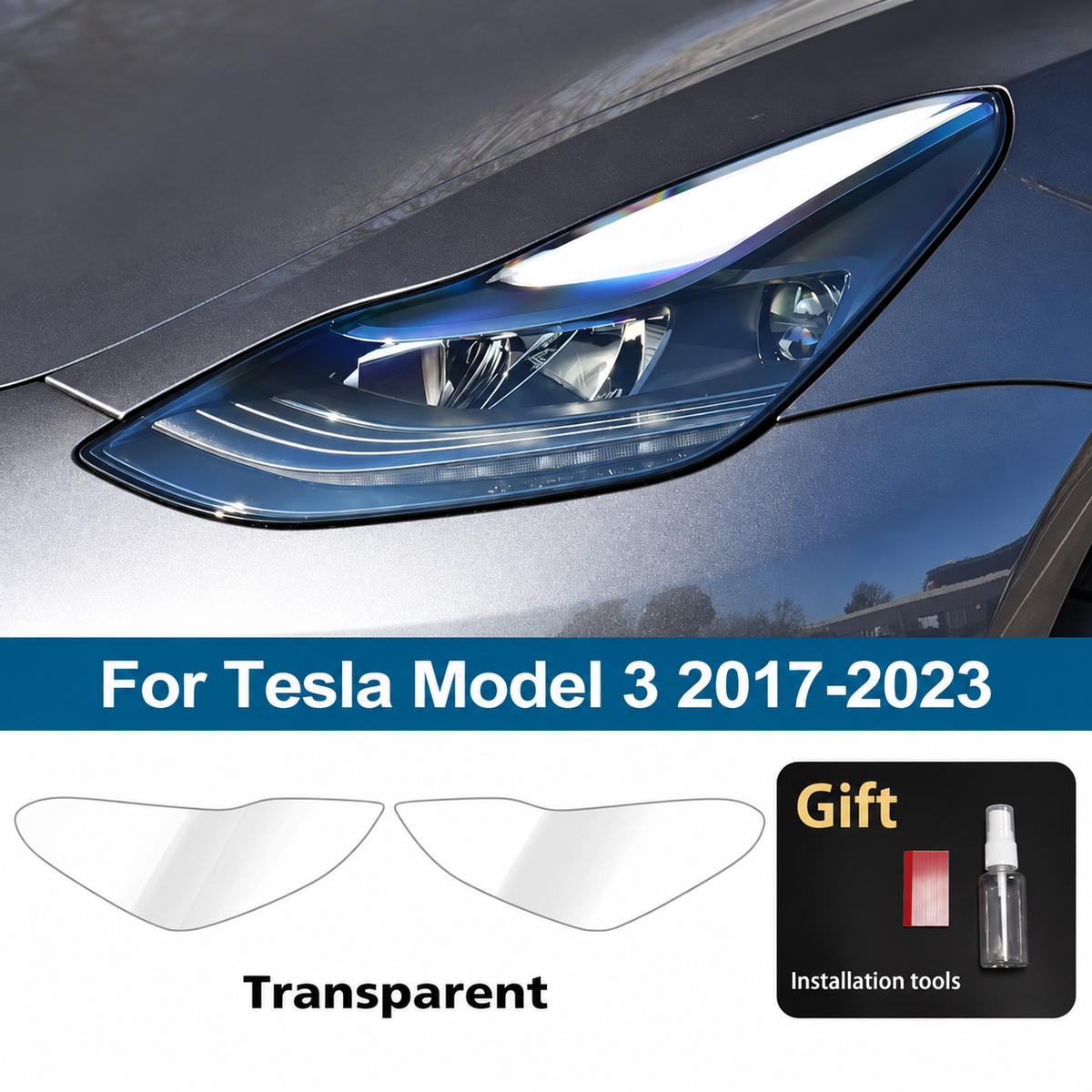 Pre-Cut Clear Headlight Protection Film for Tesla Model 3 (2017–2023)