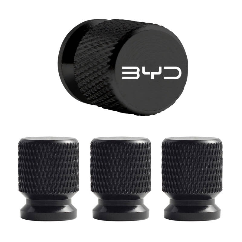 BYD Valve Caps – Black Aluminum with lasered logo (4-Pack)