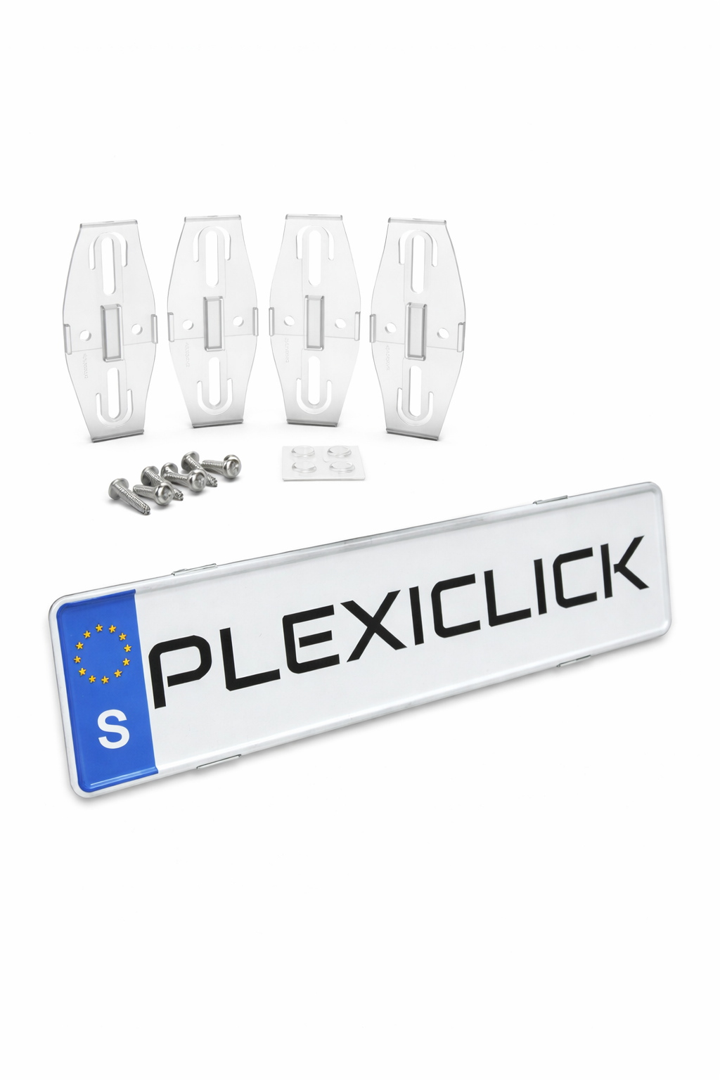 Plexiclick Transparent/Black License Plate Holder (4-Pack)