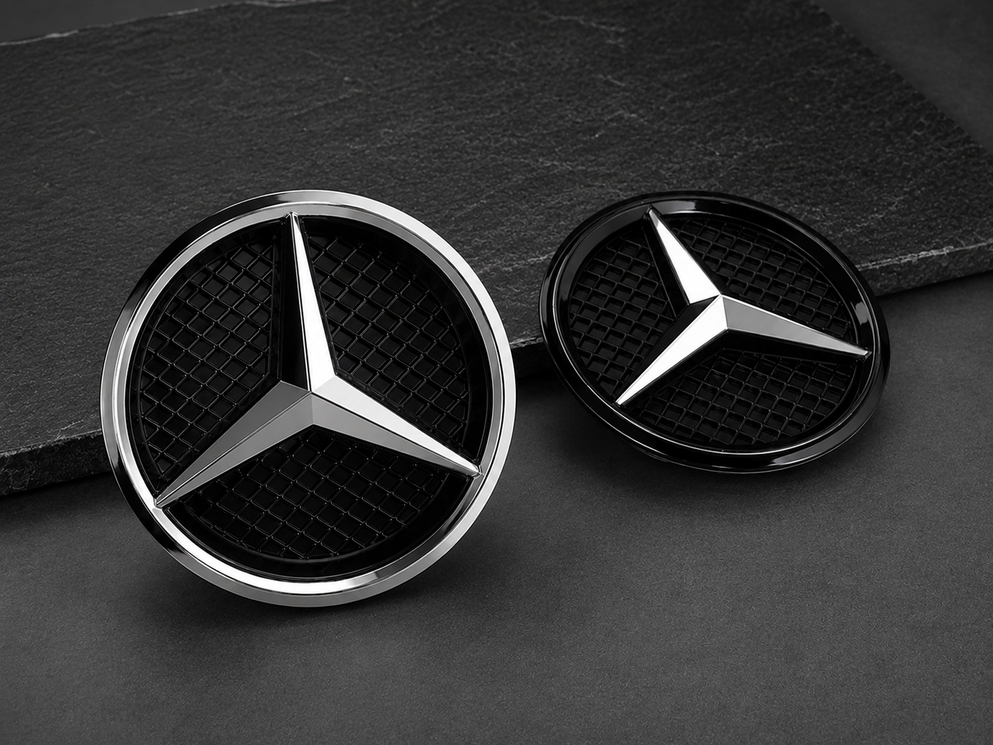 Mercedes komplett stjärna till grillen till C/E/GLC/GLE/GLS – Blanksvart/krom