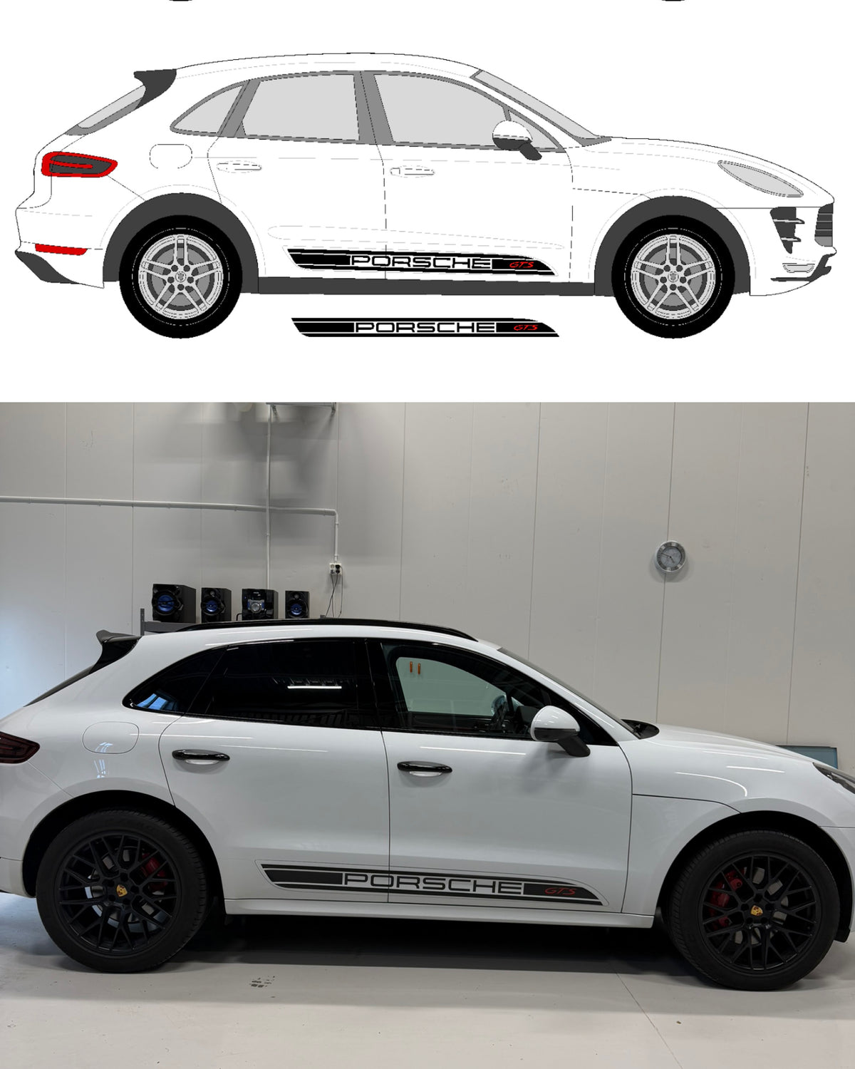 Porsche Macan 14-21 side blade decals - Multiple colors. Choose GTS, Turbo, S, PORSCHE - 2-piece set
