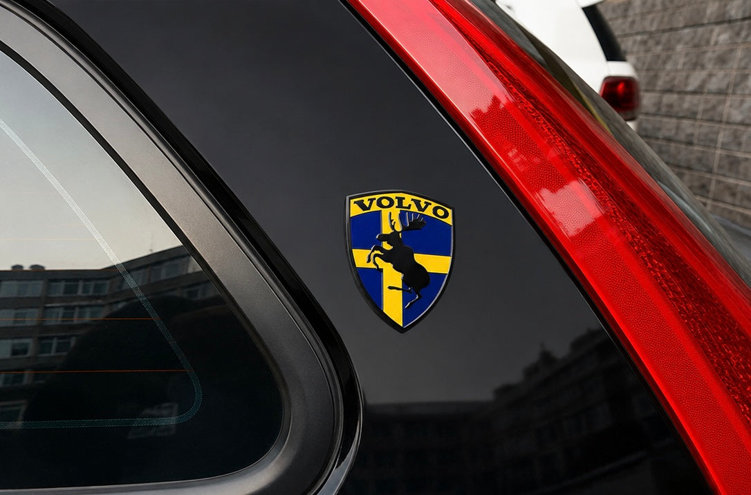 Volvo Prancing Moose Emblem - Swedish Flag Design - Grill/Trunk/Fender