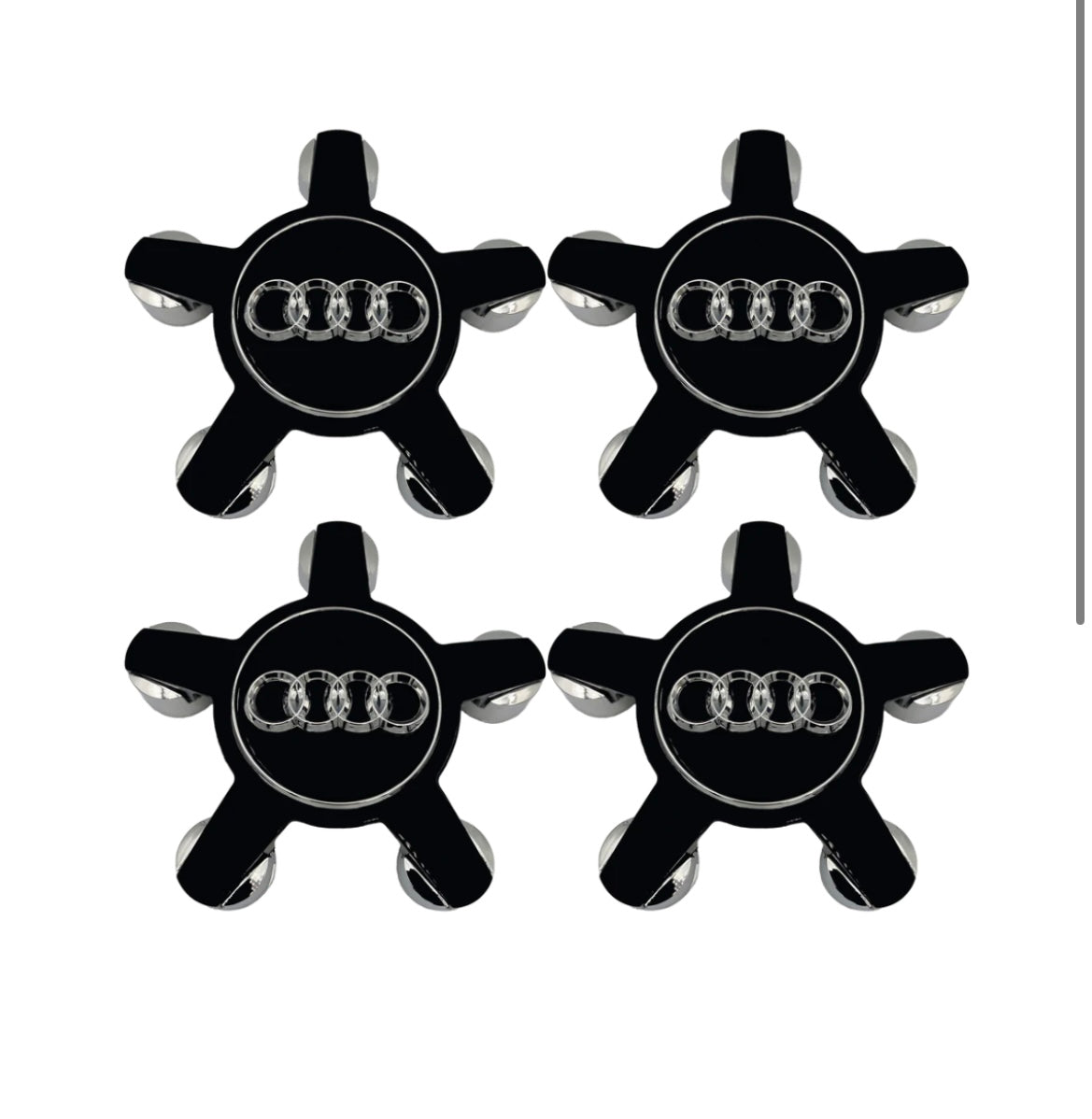 Audi Wheel Center Caps 135mm – Black with Chrome Logo (4 Pack)