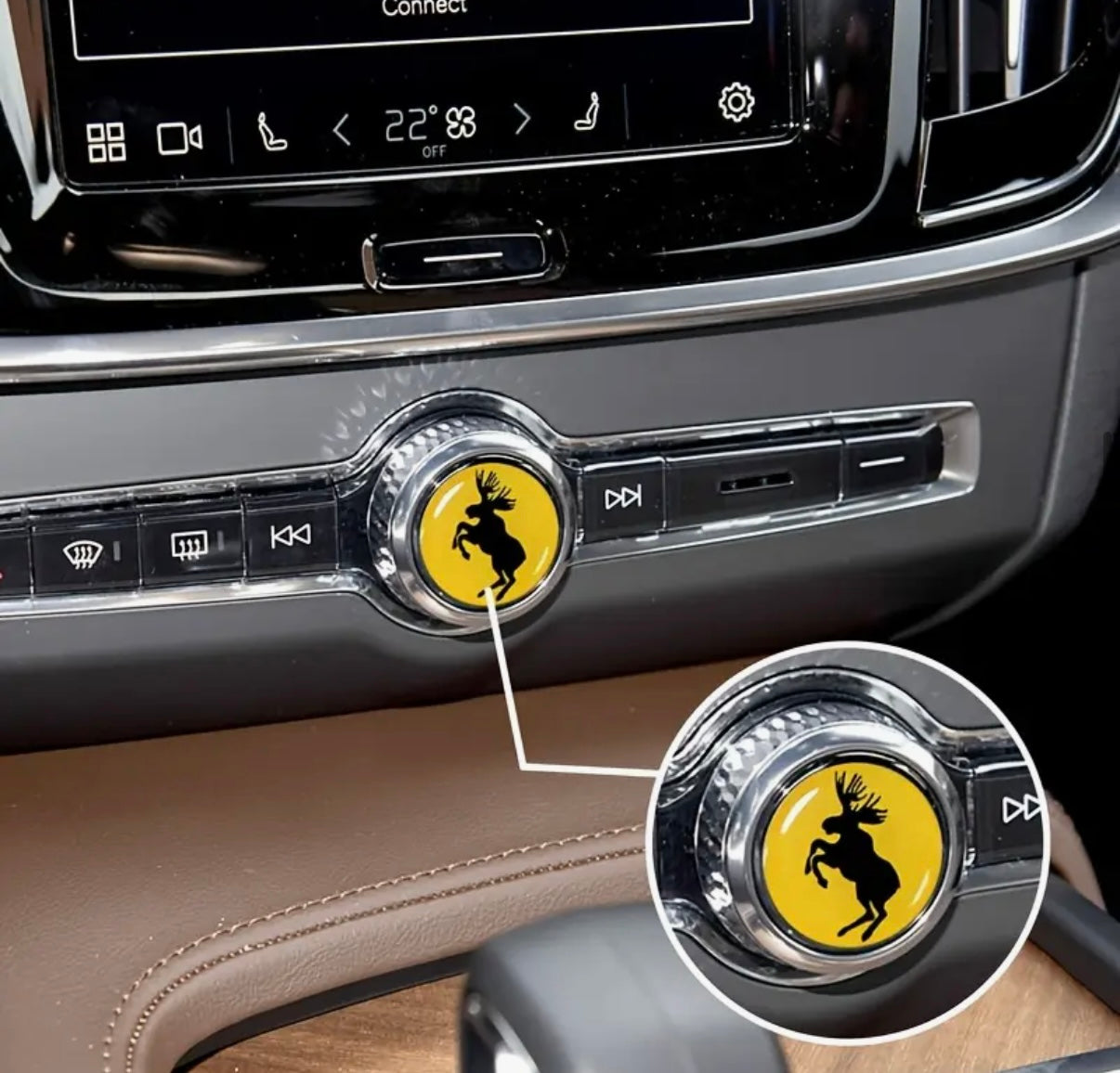Prancing yellow moose epoxy/gel decal for the radio button - Polestar/Volvo