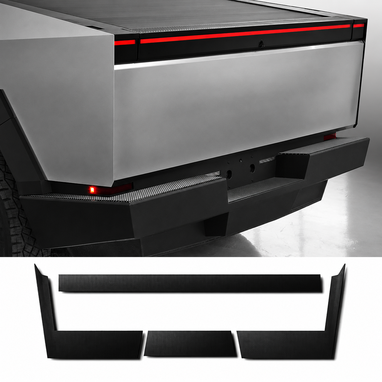 Tesla Cybertruck Trunk Bumper ” Carbon fiber look” Protector Trim Cover (4PACK)