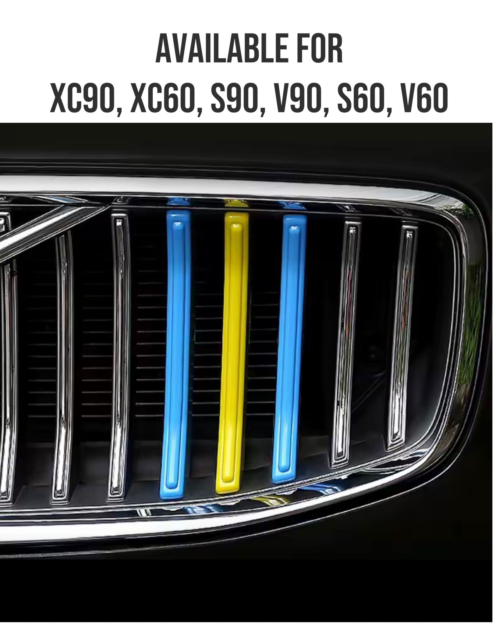 Swedish Flag Grille Trim for Volvo – Blue & Yellow Accent Strips - Several models XC90 XC60 S90 V90 V60 S60