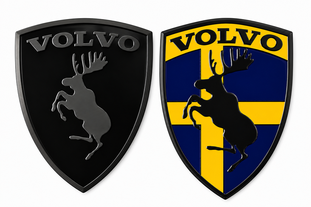 Volvo Prancing Moose Emblem - Swedish Flag/Allblack Design - Grill/Trunk/Fender