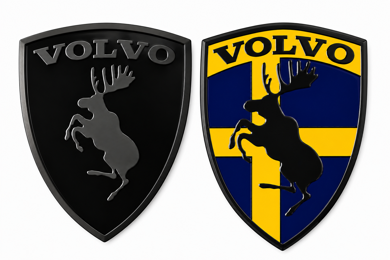 Volvo Prancing Moose Emblem - Swedish Flag/Allblack Design - Grill/Trunk/Fender