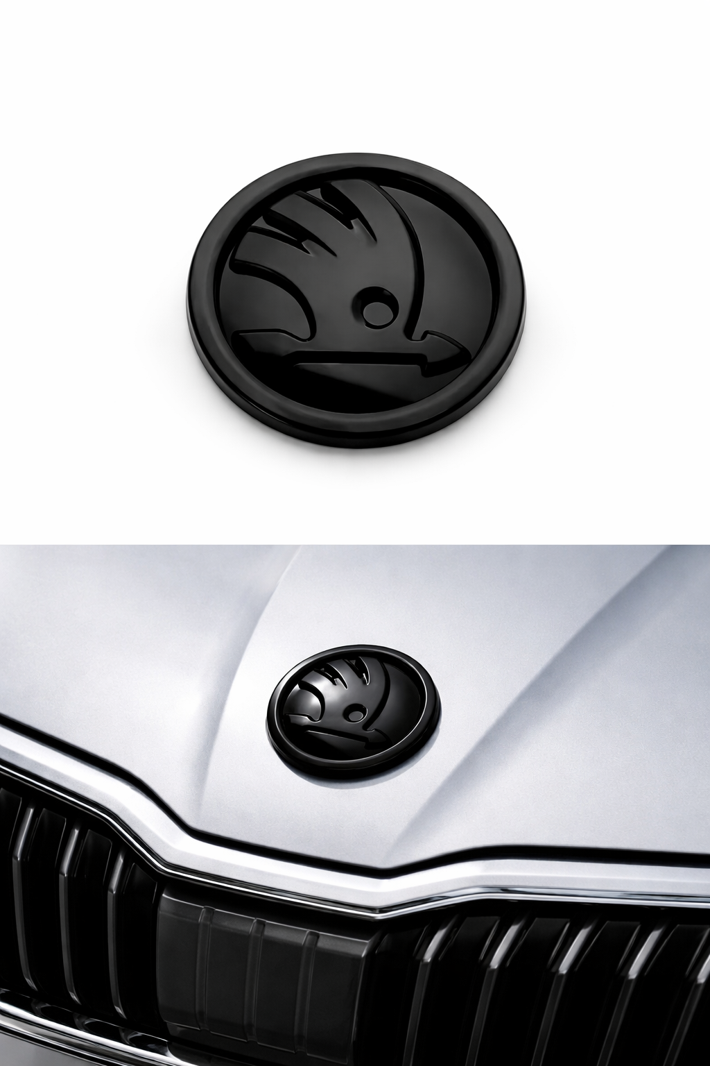 Gloss Black Skoda Emblem Badge Front Hood & Rear Trunk