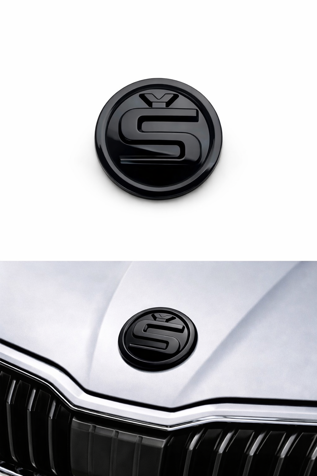 Gloss Black Skoda Emblem Badge Front Hood & Rear Trunk ( S )