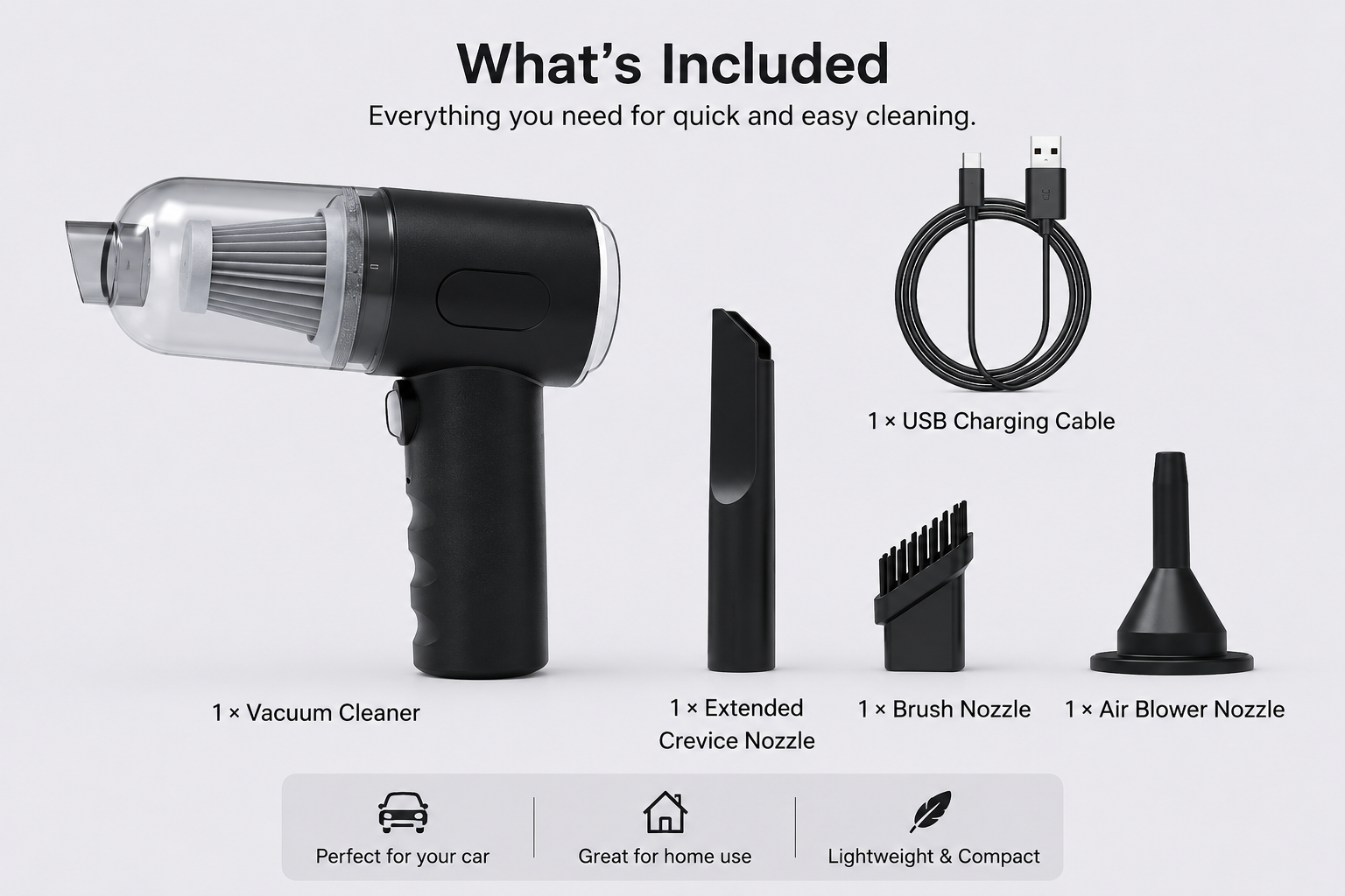 Cordless Handheld Vacuum Cleaner for Car & Home – Compact & Convenient