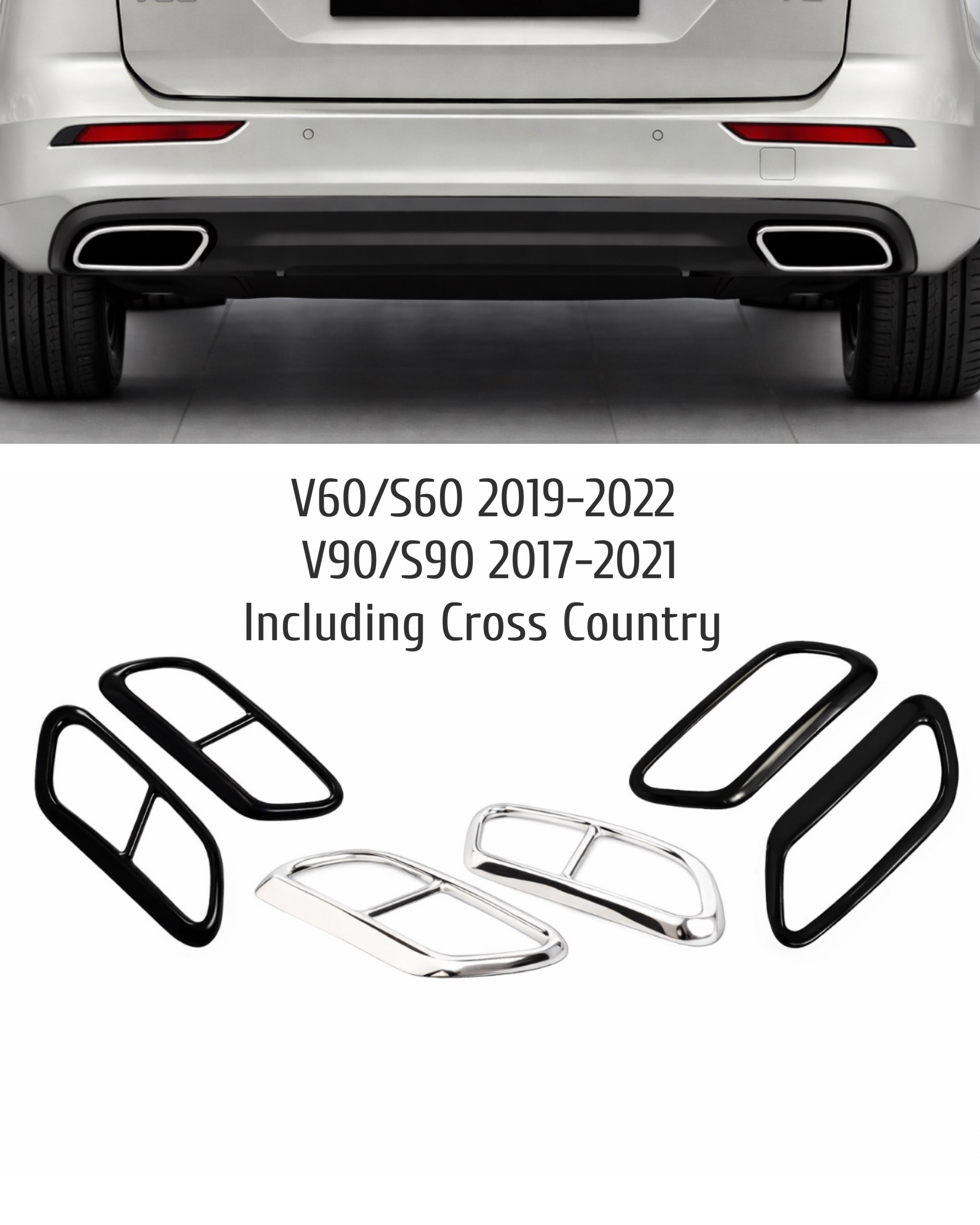 Volvo exhaust covers/trims for V60/S60/V90/S90 - Black/Chrome