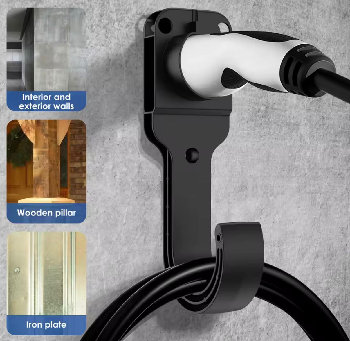 EV Charging Cable Holder Type 2 – Wall Mounted Cable Hook for Electric Vehicles