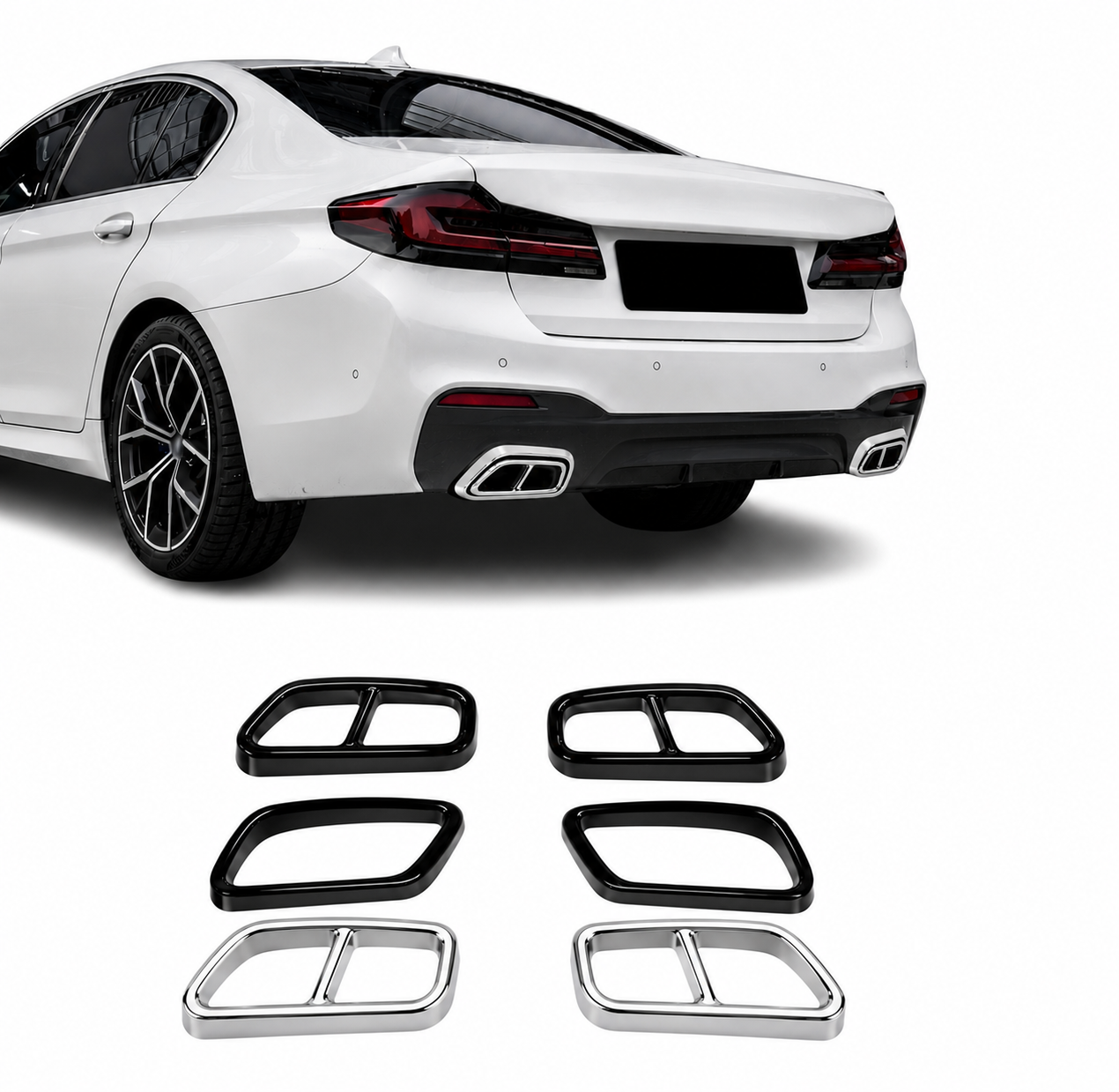 BMW 5 Series G30 G31 Exhaust Tip Covers Black & Silver