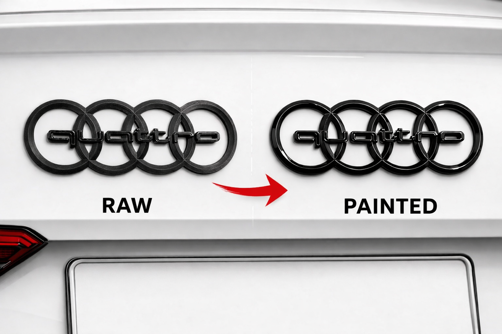 Quattro integrated Audi rings – 3D printed 200mm rear emblem for trunk or wall decor