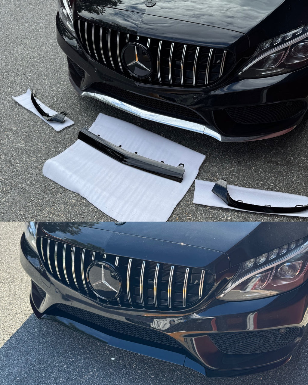 Mercedes C-Class W205 (2015–2018) 3-Piece Front Lip – Black/Chrome