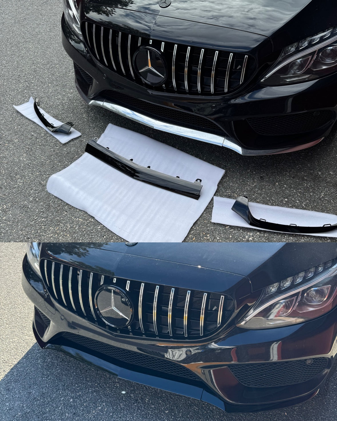 Mercedes C-Class W205 (2015–2018) 3-Piece Front Lip – Black/Chrome