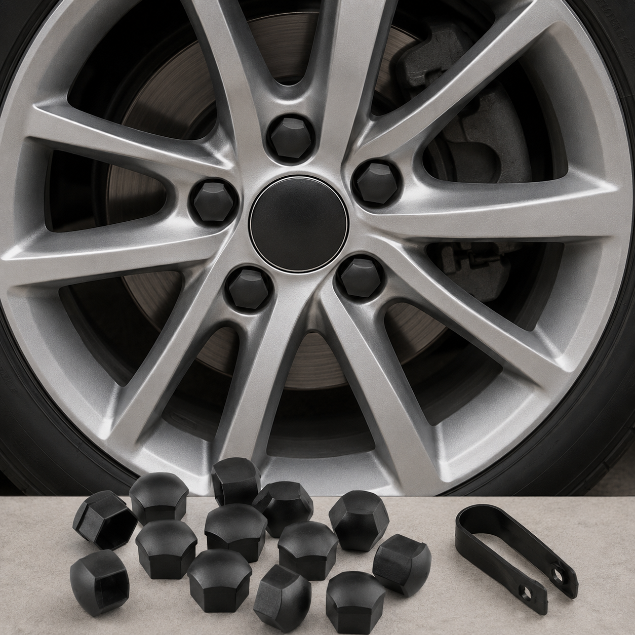 Universal Wheel Nut Covers 19mm – Black Lug Nut Caps Set 20pcs
