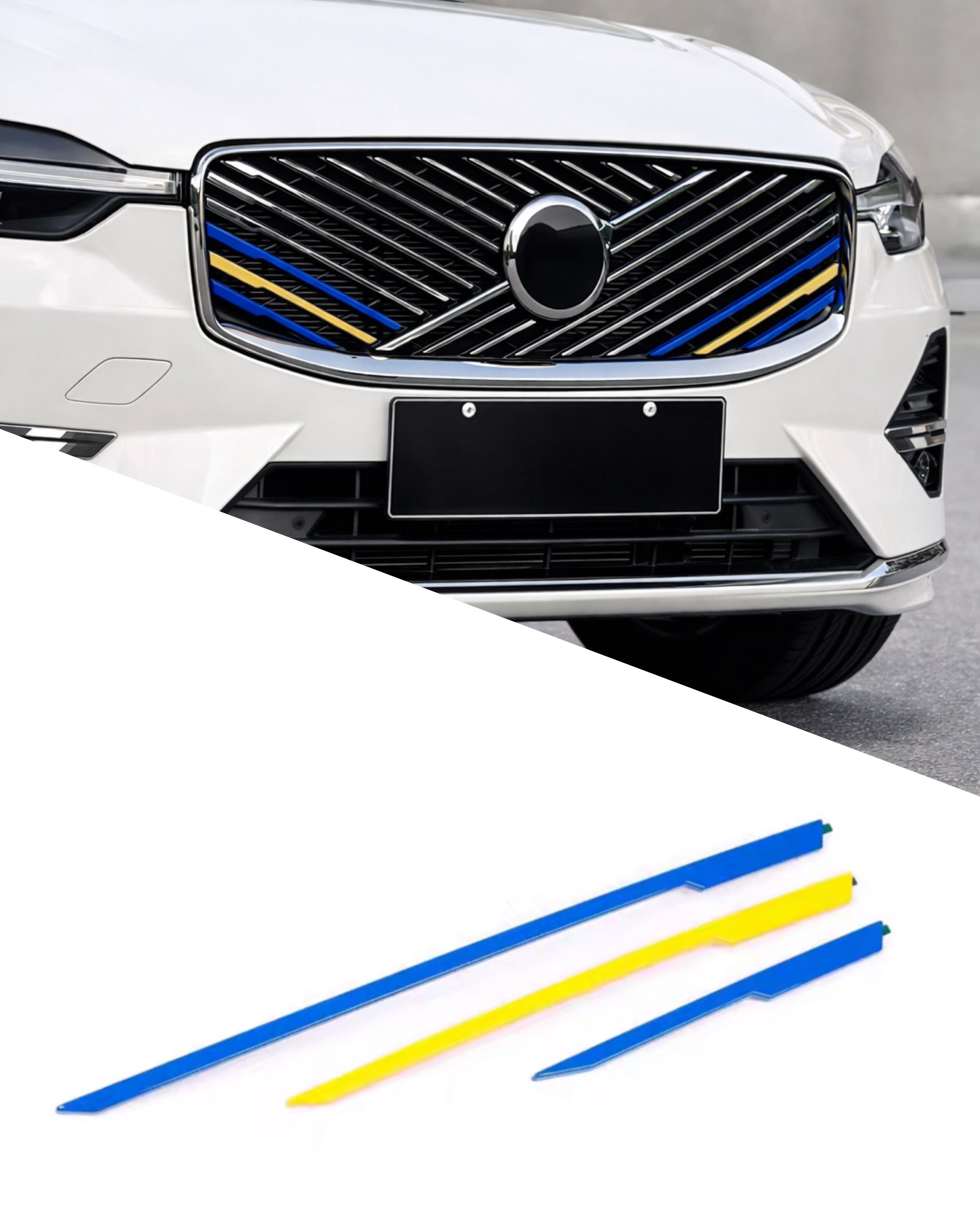 Swedish Flag Grille Trim for Volvo – Blue & Yellow Accent Strips (New grill type) XC90, XC60, S90