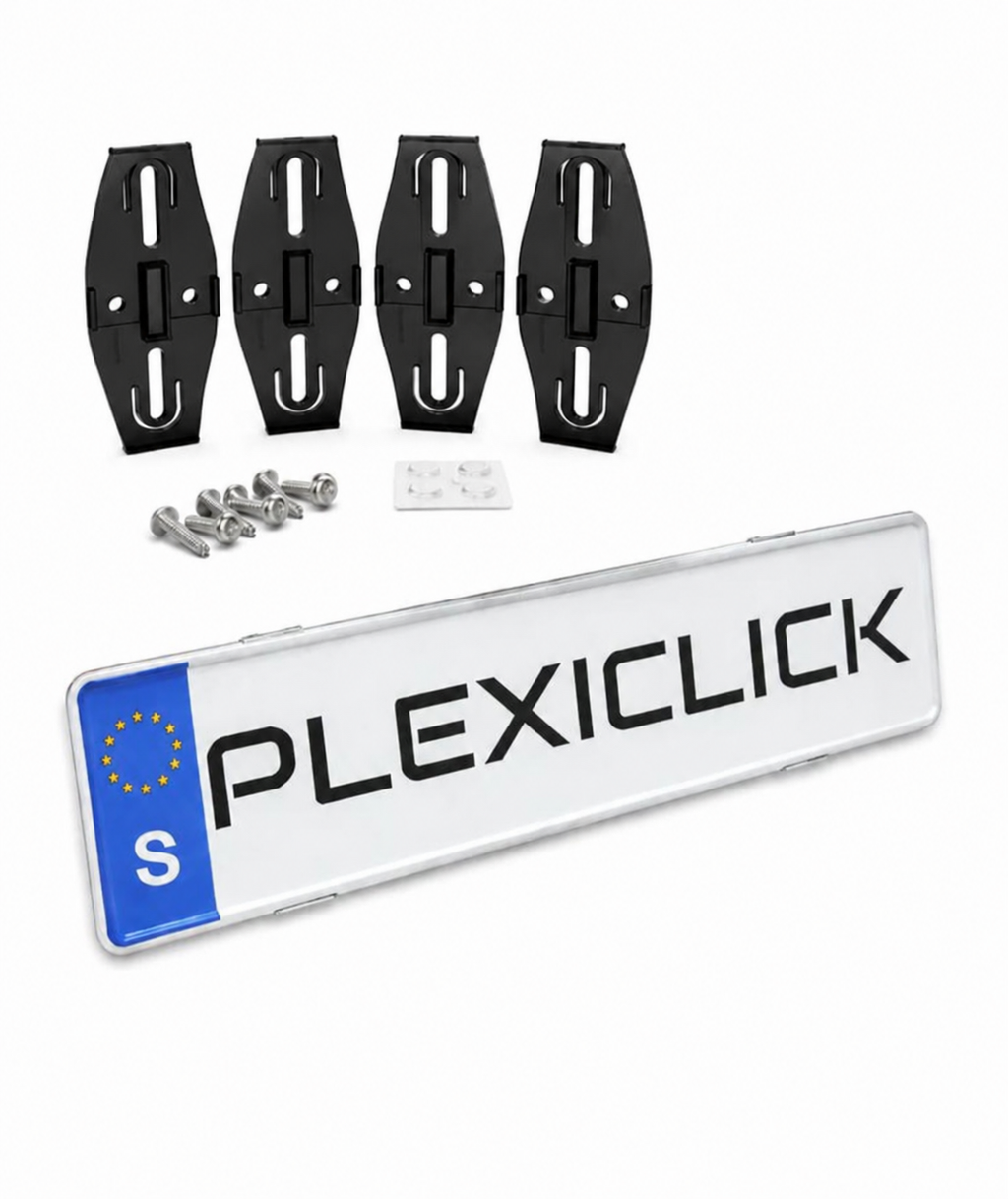 Plexiclick Transparent/Black License Plate Holder (4-Pack)