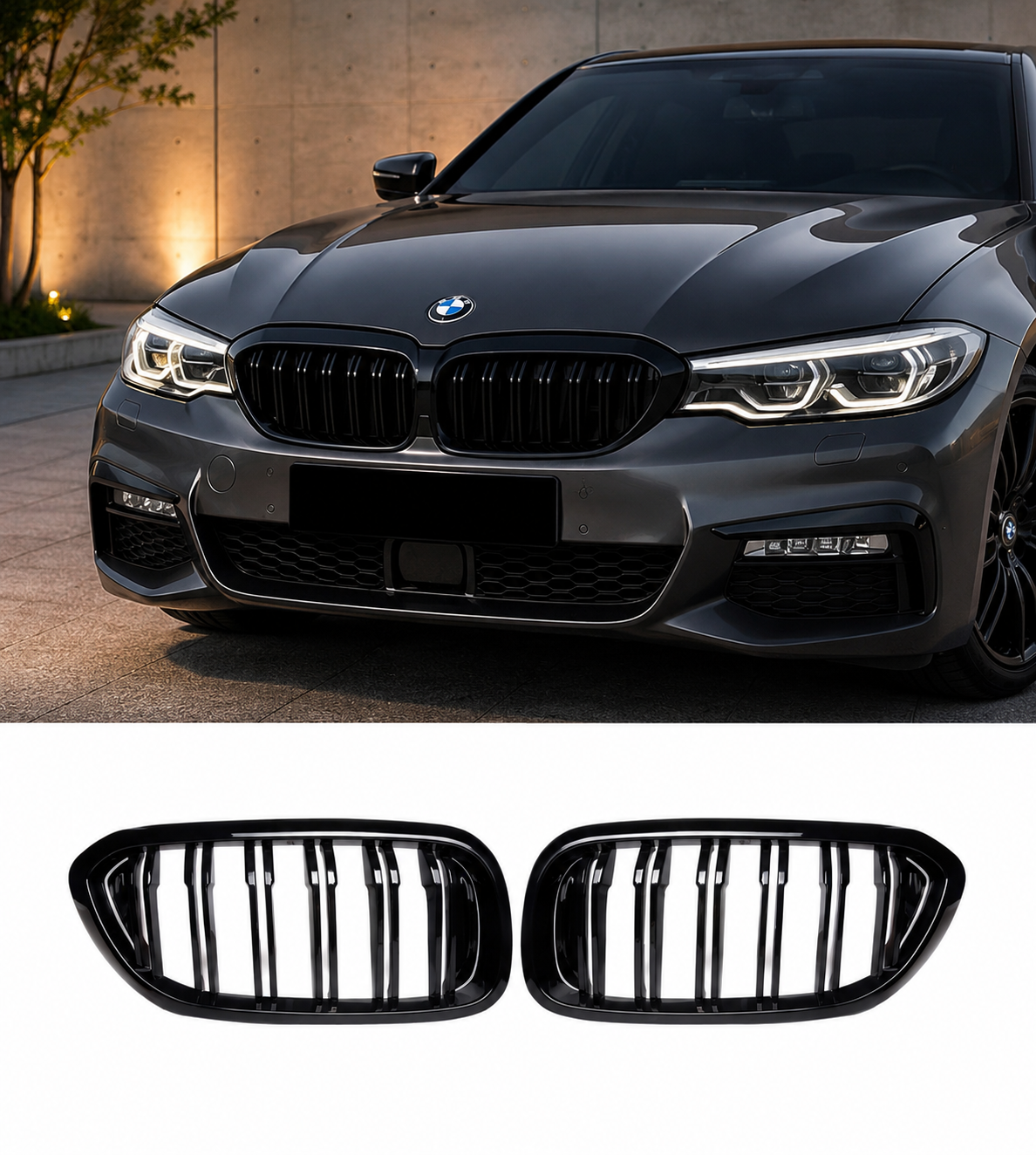 Gloss Black Double Slat Kidney Grille for BMW 5 Series G30/G31 (2017–2020)