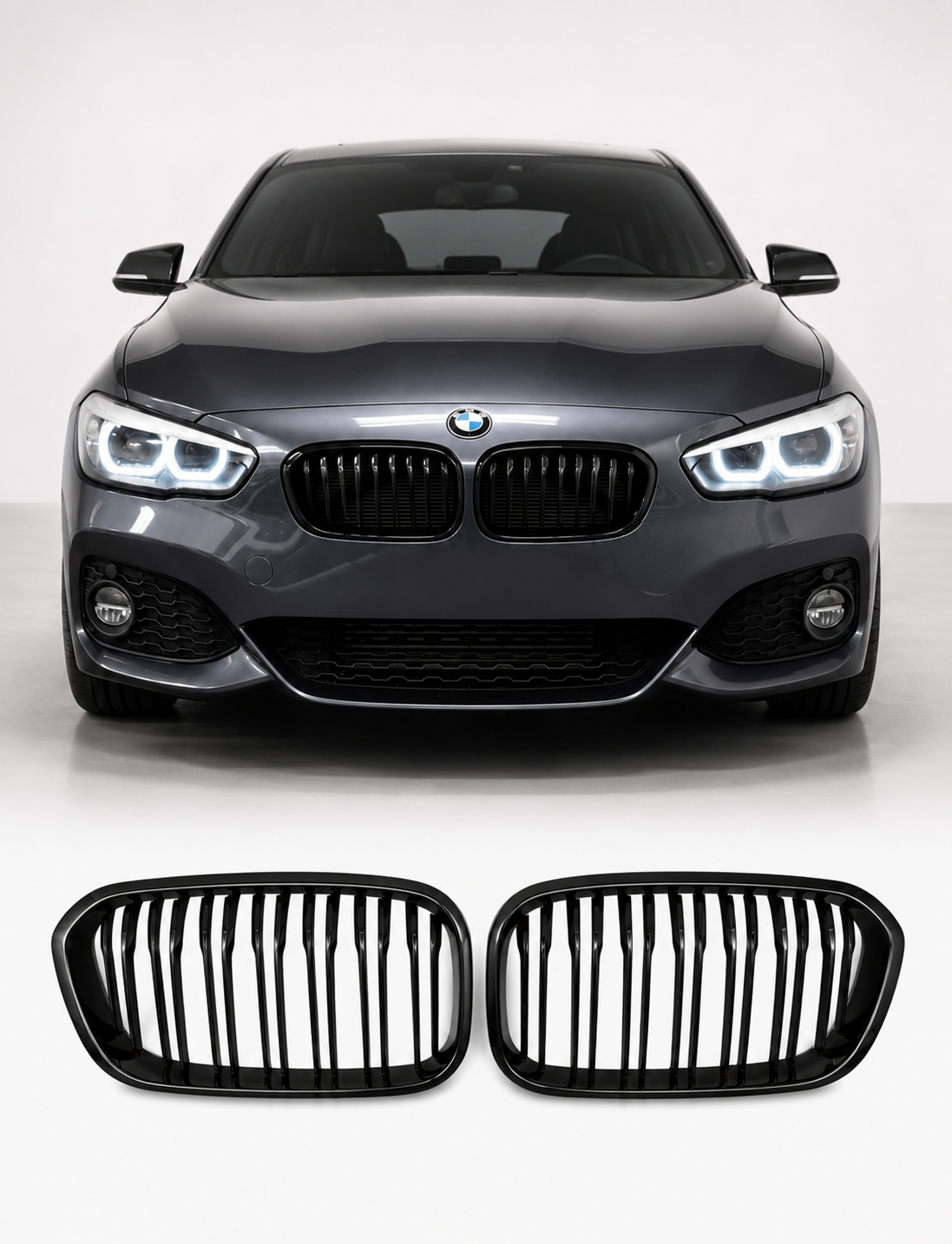 Gloss Black Double Slat Kidney Grille for BMW F20 1 Series (2011–2019)