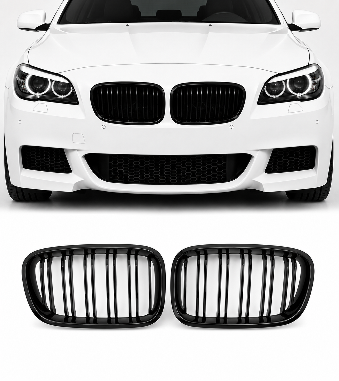 Gloss Black Double Slat Kidney Grille for BMW F10/F11/M5 (2010–2017)