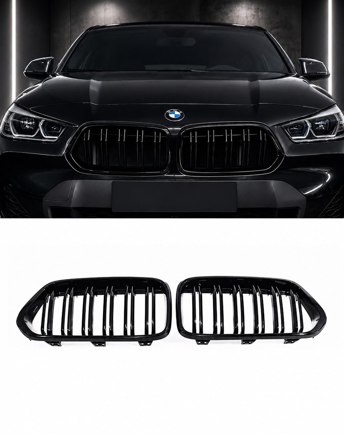 BMW X2 F39 2018–2023 Gloss Black Double-Slat Kidney Grille Set
