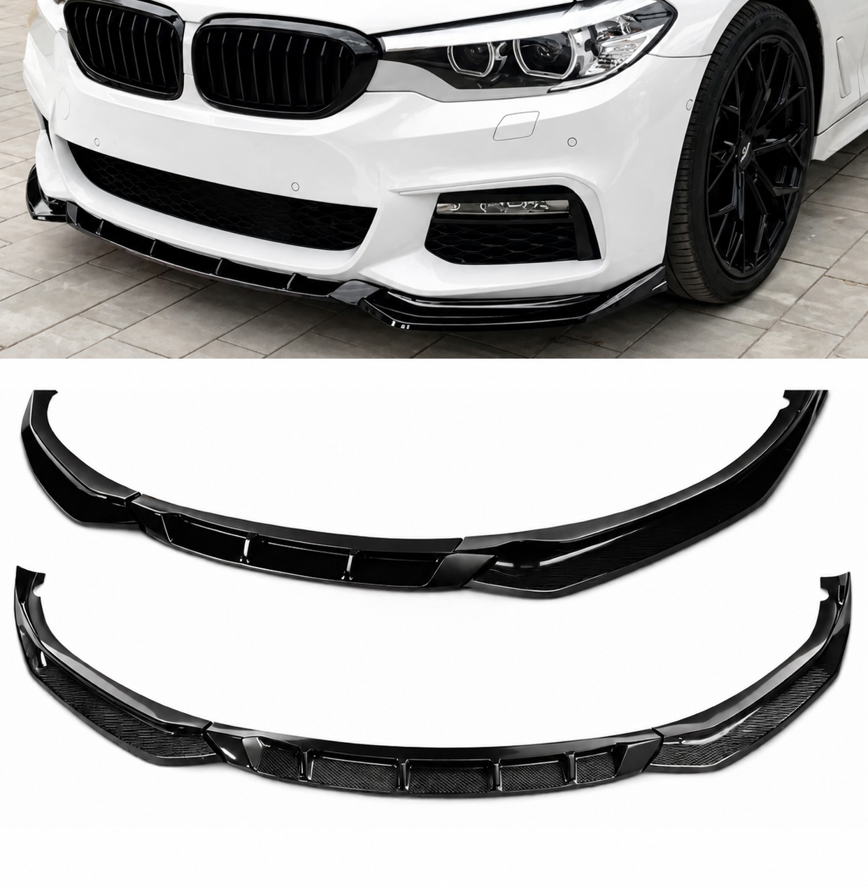 BMW G30/G31 2017–2020 Front Lip Splitter – Gloss Black / Carbon Fiber Look