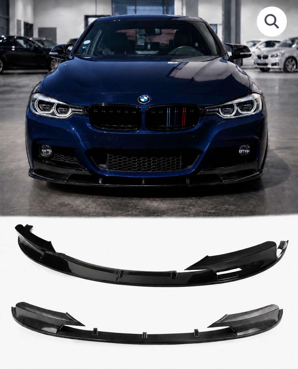 BMW F30/F31 Performance Front Lip Splitter 2012–2019 – Gloss Black / ”Carbon Fiber” Style