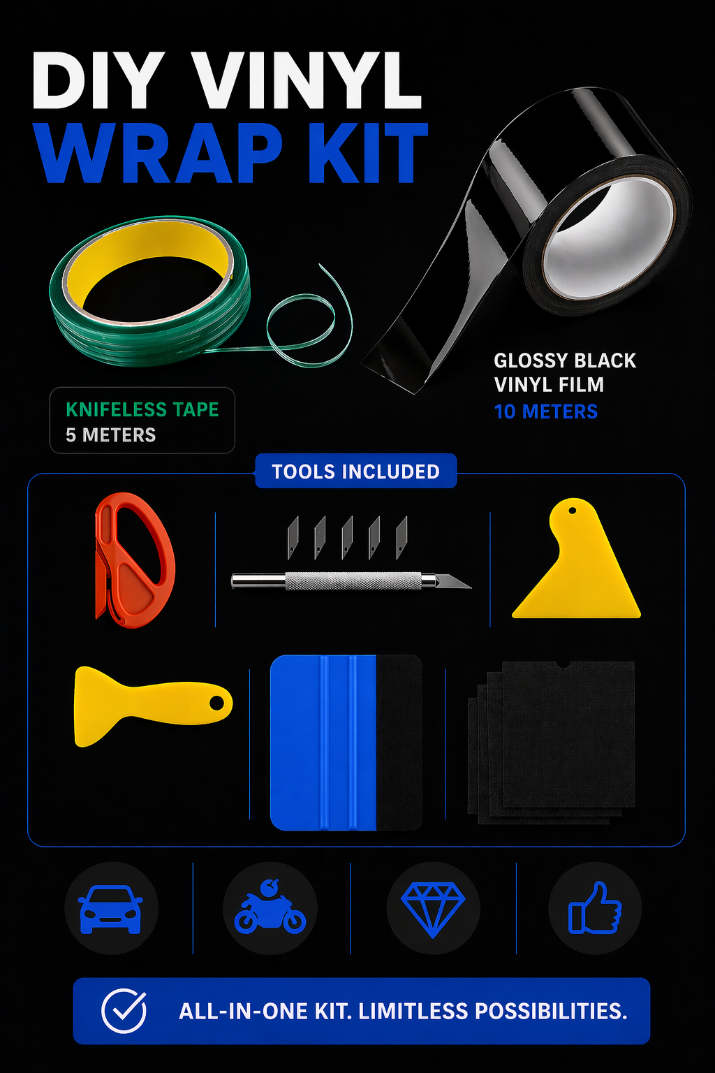 DIY Vinyl Wrap Kit – All-in-one solution for wrapping cars, motorcycles, and interior/exterior surfaces