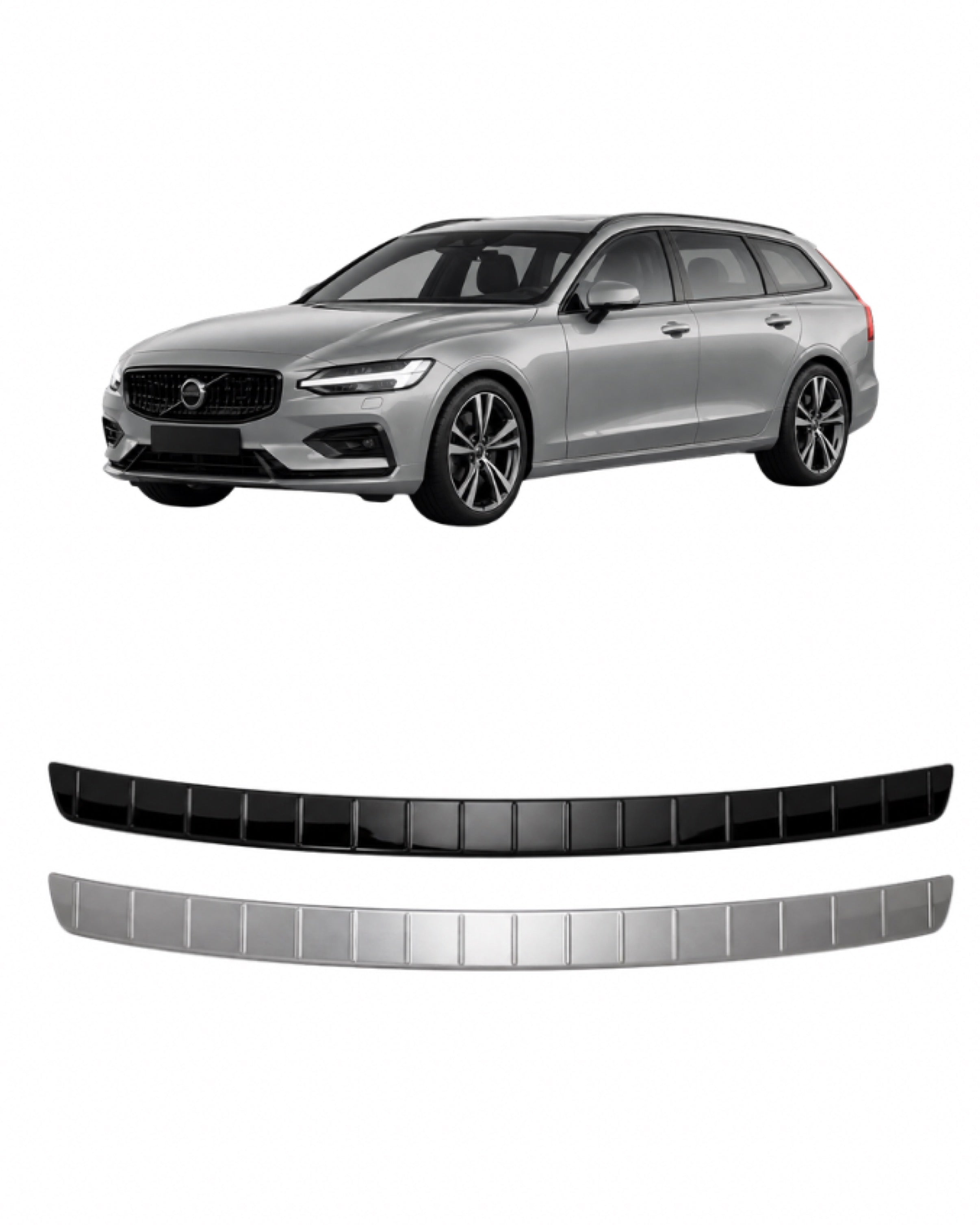Rear Bumper Protector / Trunk Guard in Stainless Steel (Black / Chrome Silver) – Fits Volvo V90 2016-2025