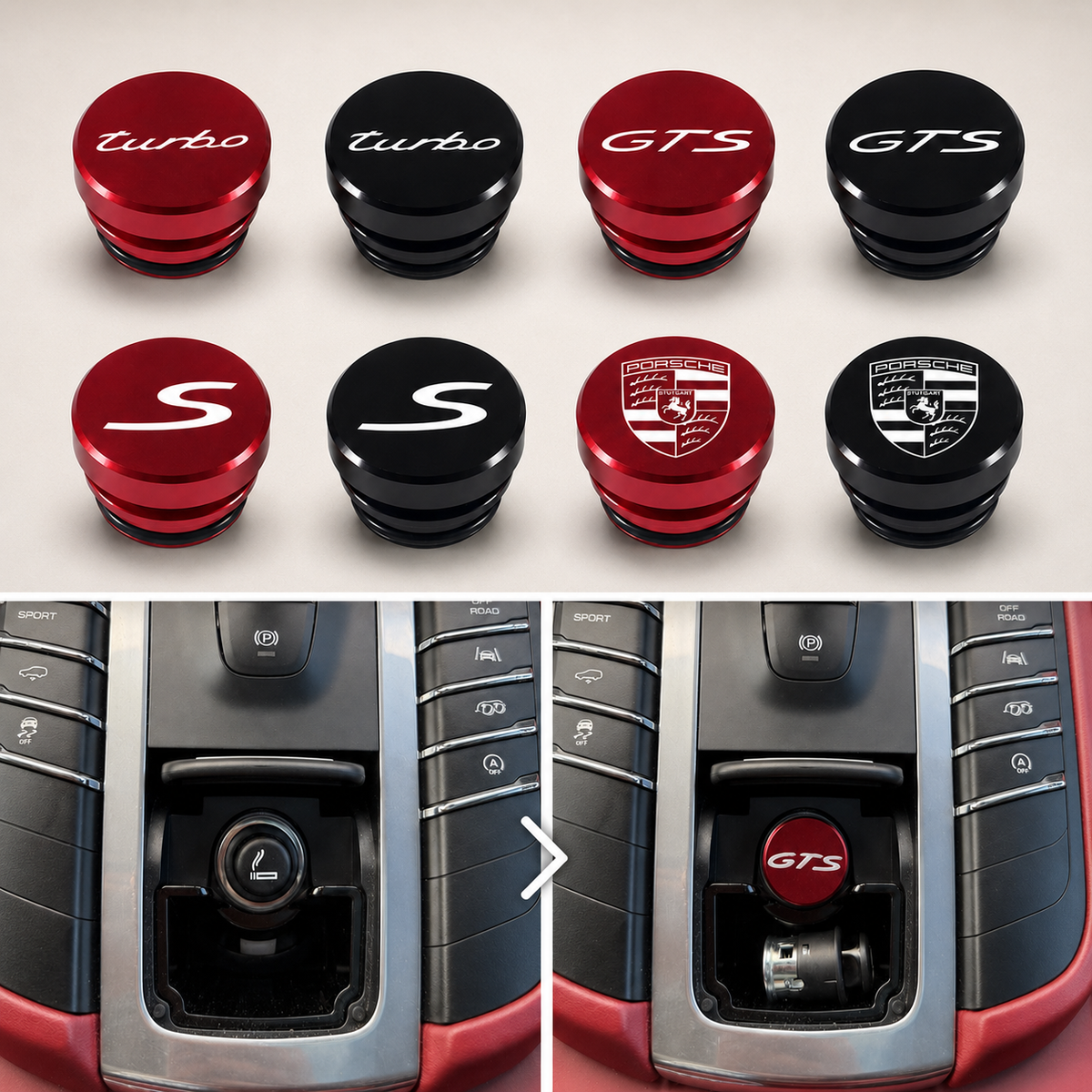 Car Cigarette Lighter Socket Plug for Porsche – Porsche/GTS/S/Turbo - Red/ Balck