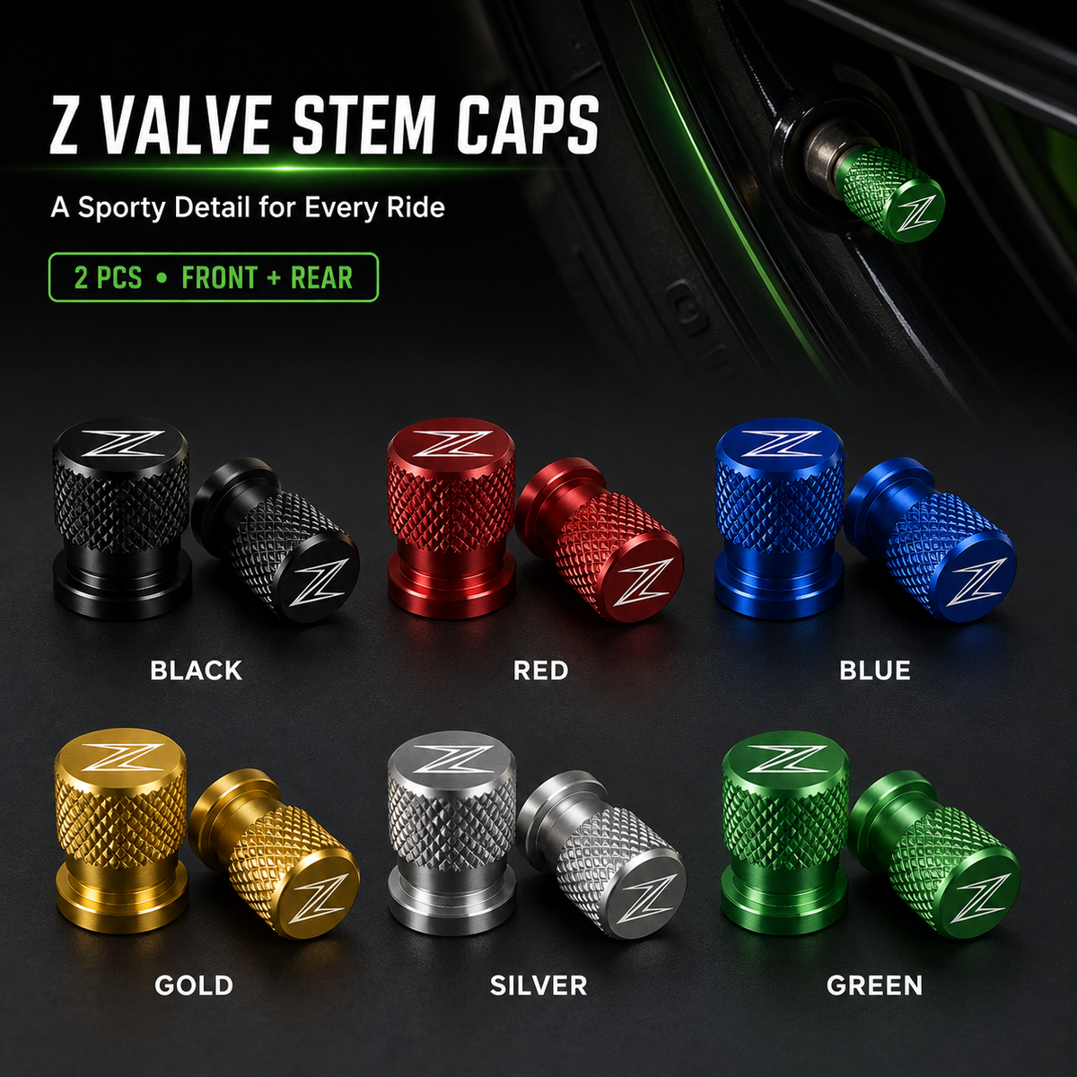Kawasaki Z  lasered logo motorcycle valve caps (2pack) - Multiple colors