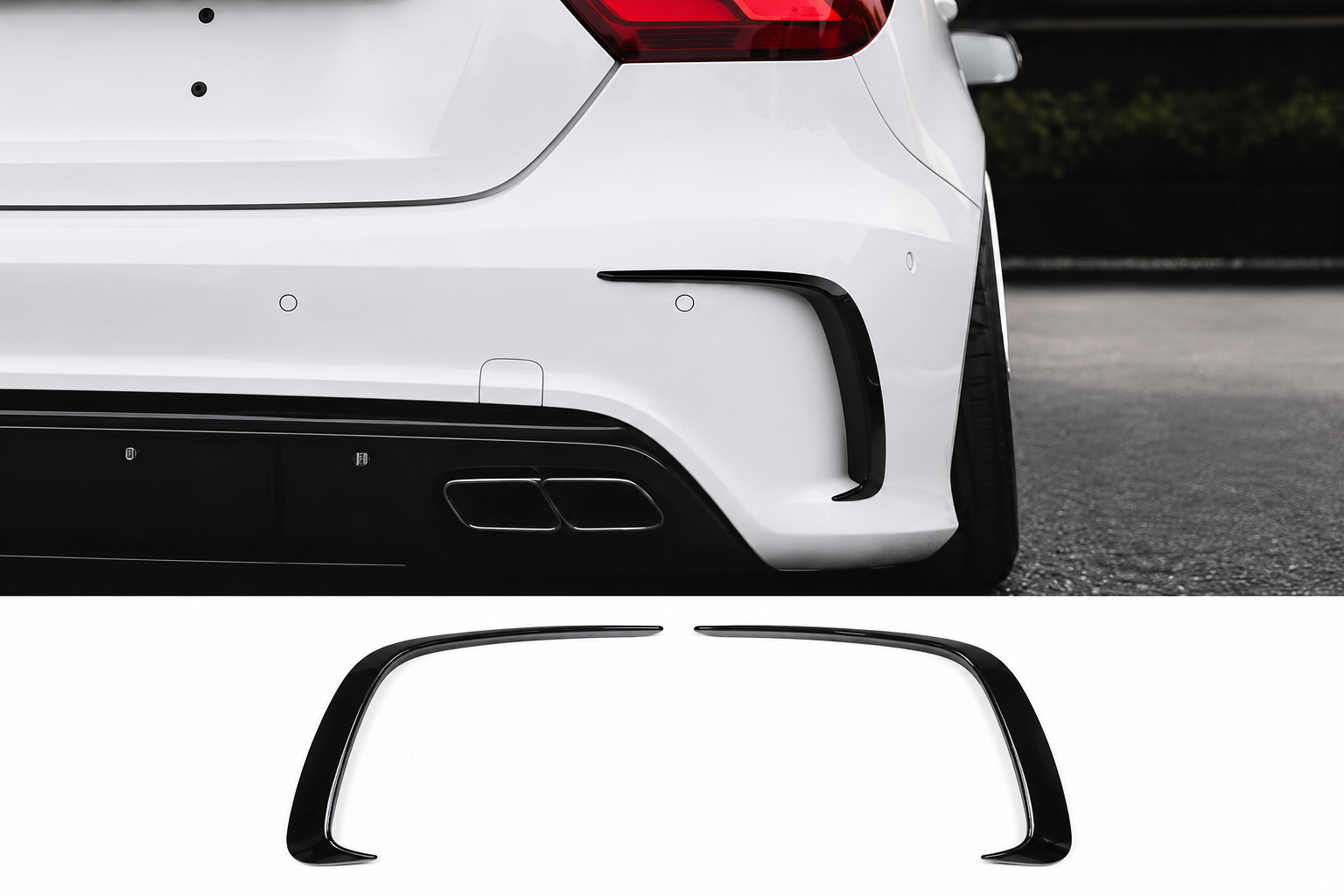 Mercedes A-Class W176 Front Bumper Canards / Splitters / Aero Fins (Gloss Black)