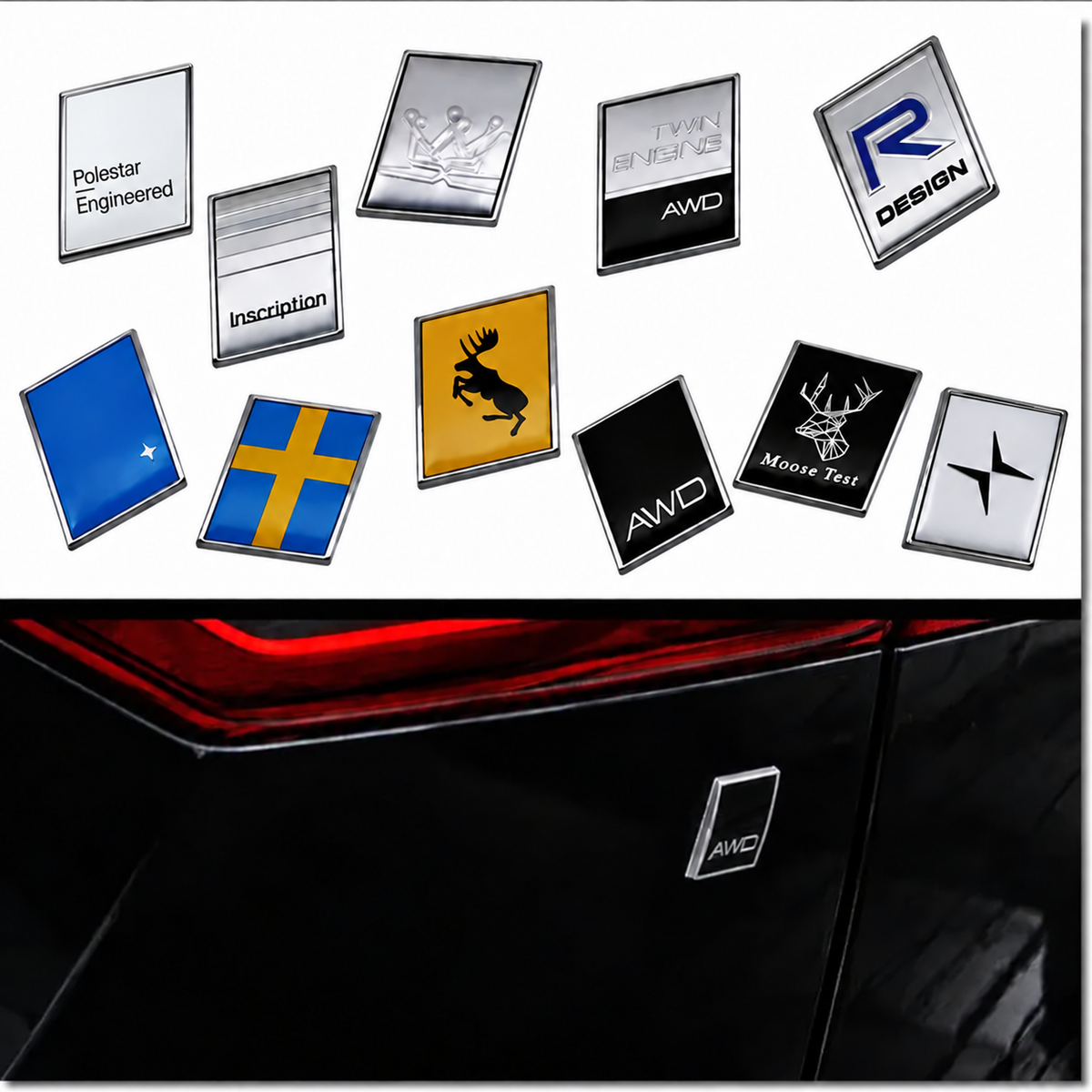 Volvo/Polestar Emblem Badge - Moose/Swedish flag/R design/AWD
