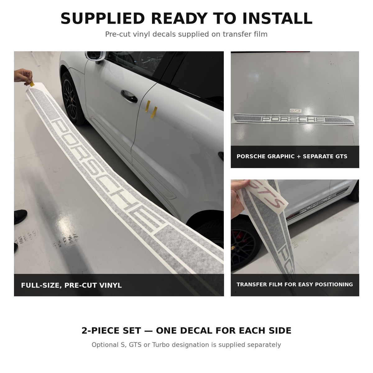 Porsche Macan 14-21 side blade decals - Multiple colors. Choose GTS, Turbo, S, PORSCHE - 2-piece set
