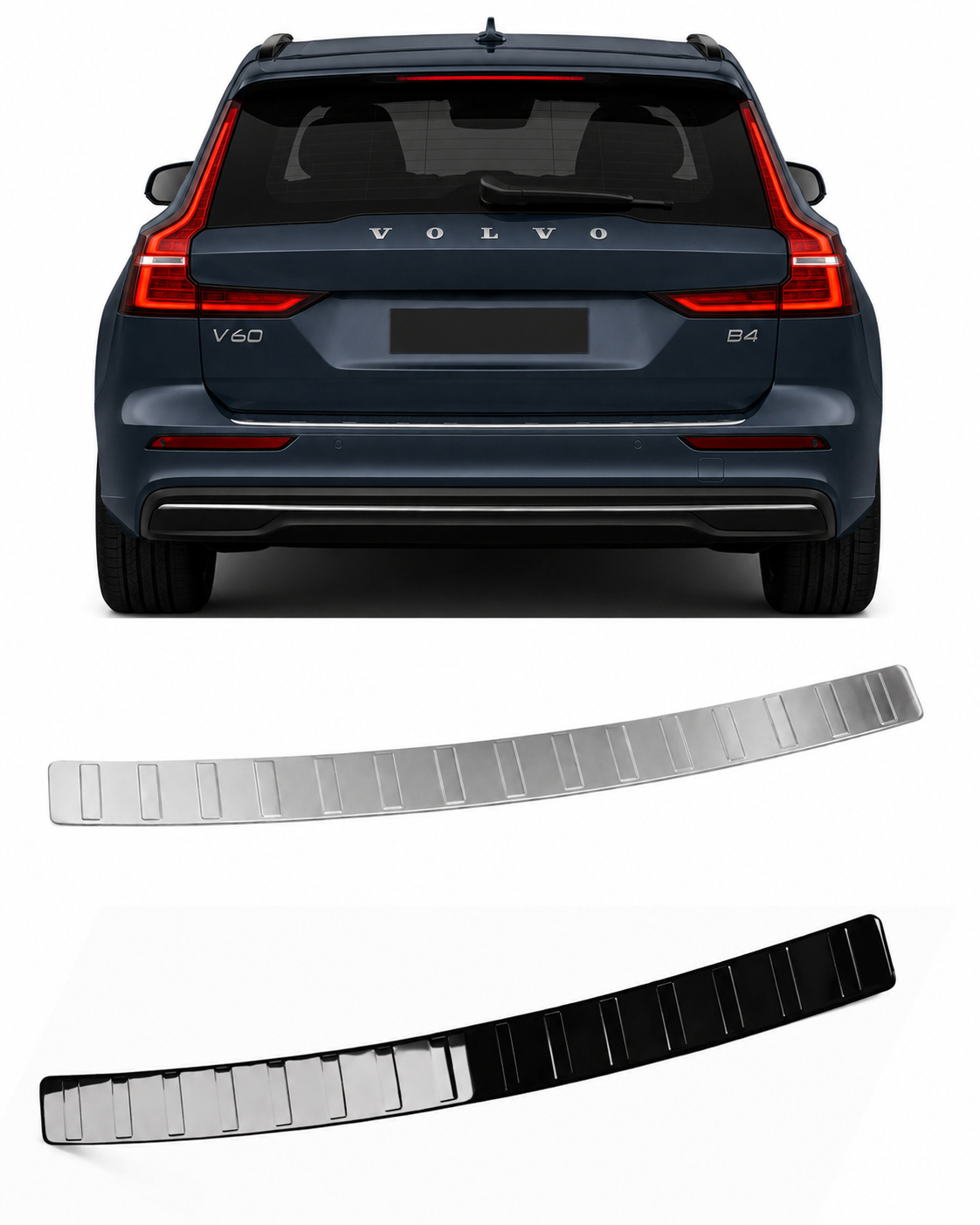 Rear Bumper Protector / Trunk Guard in Stainless Steel (Black / Chrome Silver) – Fits Volvo V60/V60CC 2019-2025