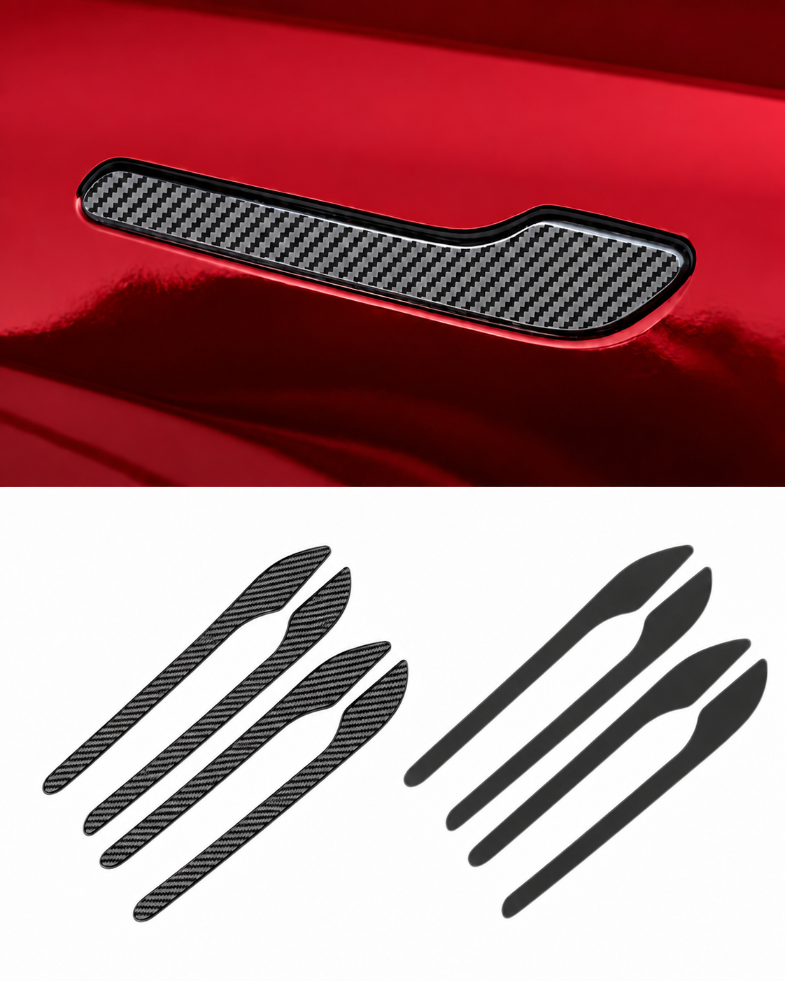 4-pack Tesla Model 3/Y Door Handle Covers – Matte Black & Carbon Fiber Look