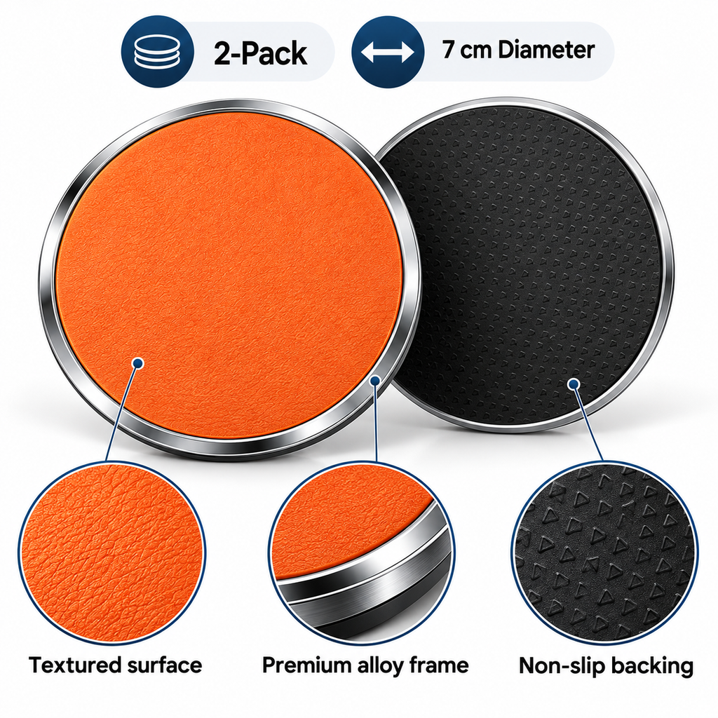 Universal Car Cup Holder Coasters – Premium Surface & Alloy Frame | 2-Pack