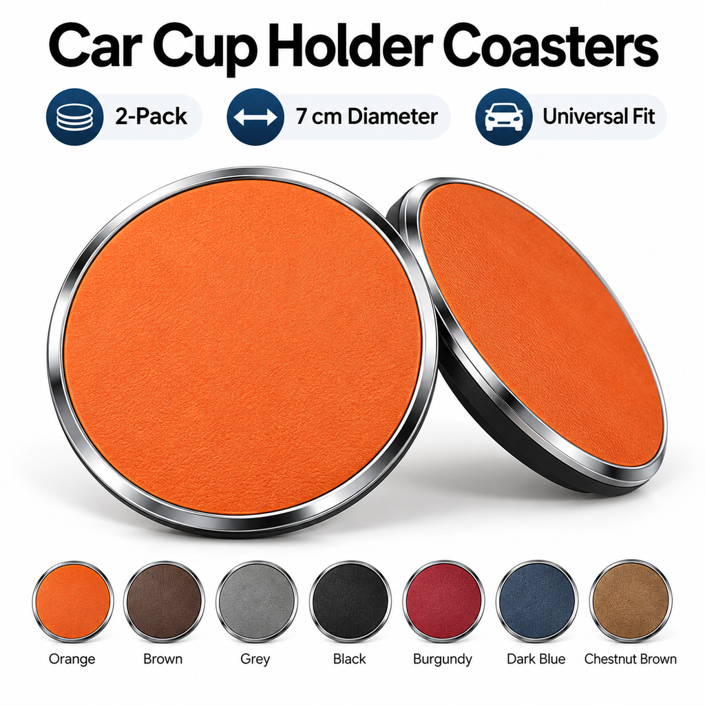 Universal Car Cup Holder Coasters – Premium Surface & Alloy Frame | 2-Pack