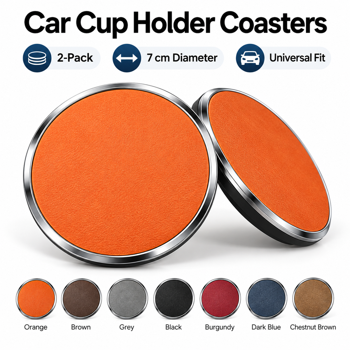 Universal Car Cup Holder Coasters – Premium Surface & Alloy Frame | 2-Pack