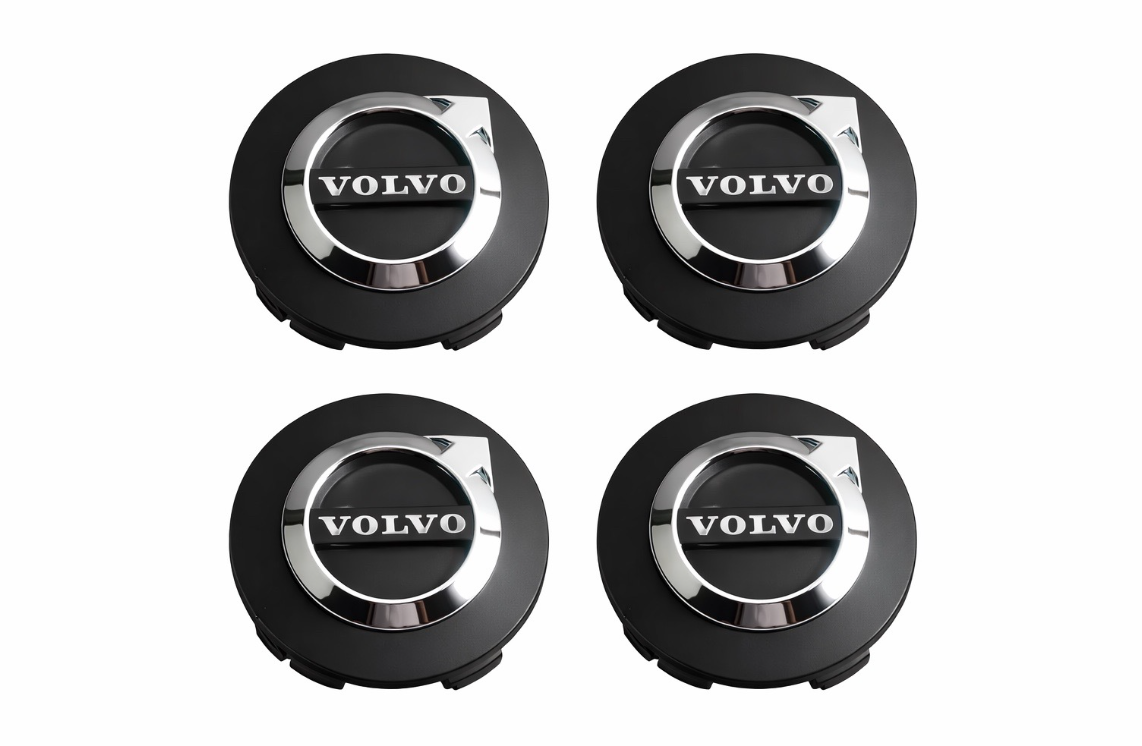 Matte Black Center Caps for Volvo – 64mm (Set of 4)